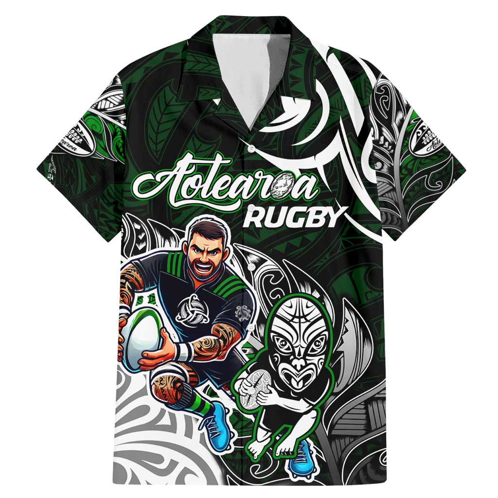 Personalized NZ Aotearoa Rugby Family Matching Mermaid Dress and Hawaiian Shirt New Zealand Silver Fern DT02 Dad's Shirt - Short Sleeve Green - Polynesian Pride