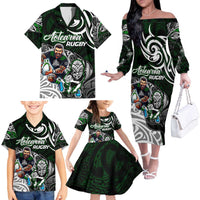 Personalized NZ Aotearoa Rugby Family Matching Off The Shoulder Long Sleeve Dress and Hawaiian Shirt New Zealand Silver Fern DT02 - Polynesian Pride