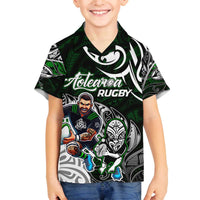 Personalized NZ Aotearoa Rugby Family Matching Off The Shoulder Long Sleeve Dress and Hawaiian Shirt New Zealand Silver Fern DT02 Son's Shirt Green - Polynesian Pride