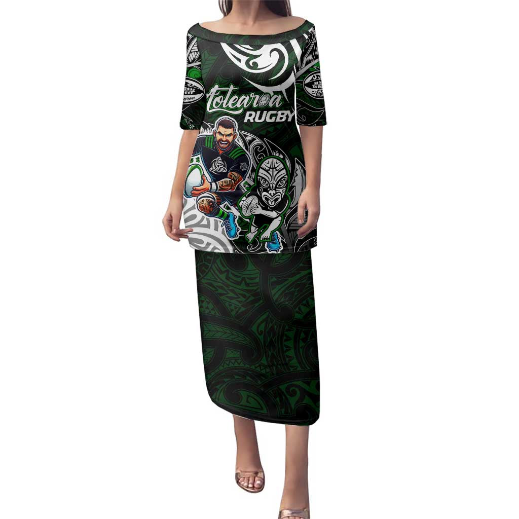 Personalized NZ Aotearoa Rugby Family Matching Puletasi and Hawaiian Shirt New Zealand Silver Fern DT02 Mom's Dress Green - Polynesian Pride