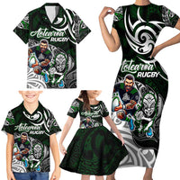 Personalized NZ Aotearoa Rugby Family Matching Short Sleeve Bodycon Dress and Hawaiian Shirt New Zealand Silver Fern DT02 - Polynesian Pride