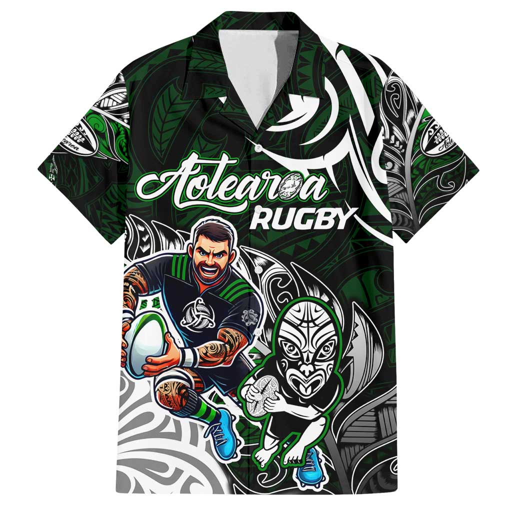 Personalized NZ Aotearoa Rugby Family Matching Summer Maxi Dress and Hawaiian Shirt New Zealand Silver Fern DT02 Dad's Shirt - Short Sleeve Green - Polynesian Pride