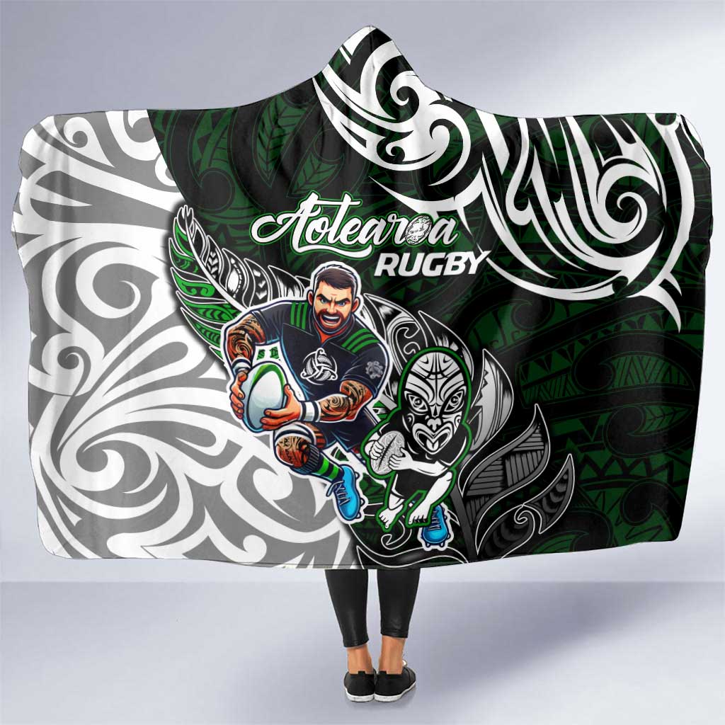 NZ Aotearoa Rugby Hooded Blanket New Zealand Silver Fern DT02 One Size Green - Polynesian Pride