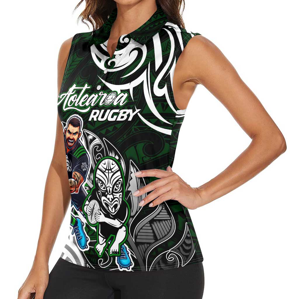 Personalized NZ Aotearoa Rugby Women Sleeveless Polo Shirt New Zealand Silver Fern DT02 - Polynesian Pride