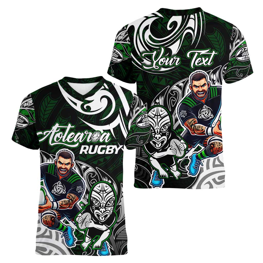 Personalized NZ Aotearoa Rugby Women V-Neck T-Shirt New Zealand Silver Fern DT02 - Polynesian Pride