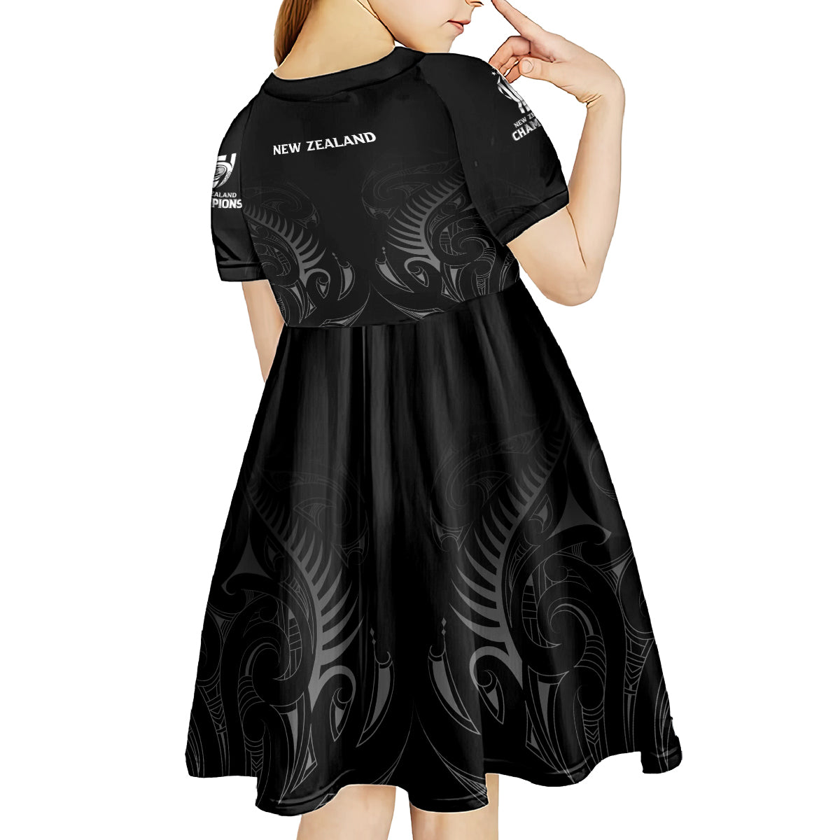 New Zealand Kid Short Sleeve Dress Rugby 2023 Champions Black DT02 - Polynesian Pride