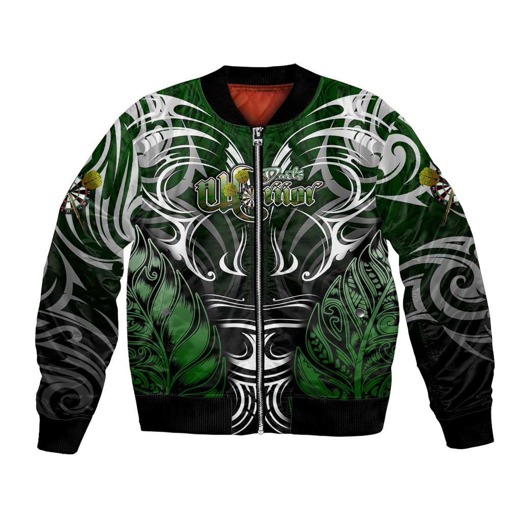 Personalised Warriors Maori Darts Bomber Jacket New Zealand Darts Silver Fern DT02 Unisex Green - Polynesian Pride