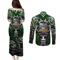 Personalised Warriors Maori Darts Couples Matching Puletasi and Long Sleeve Button Shirt New Zealand Darts Silver Fern DT02 - Polynesian Pride