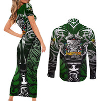 Personalised Warriors Maori Darts Couples Matching Short Sleeve Bodycon Dress and Long Sleeve Button Shirt New Zealand Darts Silver Fern DT02 - Polynesian Pride