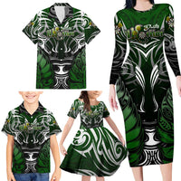 Personalised Warriors Maori Darts Family Matching Long Sleeve Bodycon Dress and Hawaiian Shirt New Zealand Darts Silver Fern DT02 - Polynesian Pride
