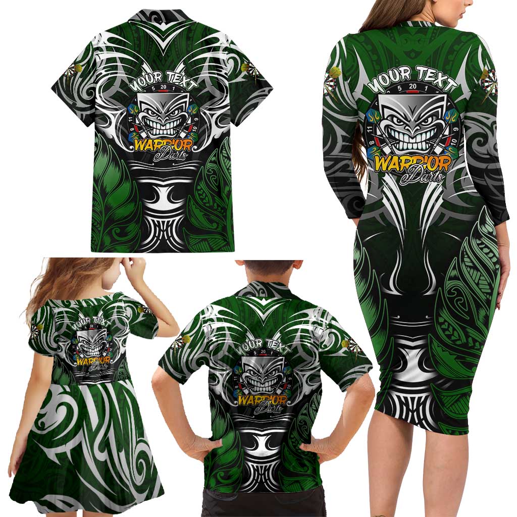 Personalised Warriors Maori Darts Family Matching Long Sleeve Bodycon Dress and Hawaiian Shirt New Zealand Darts Silver Fern DT02 - Polynesian Pride