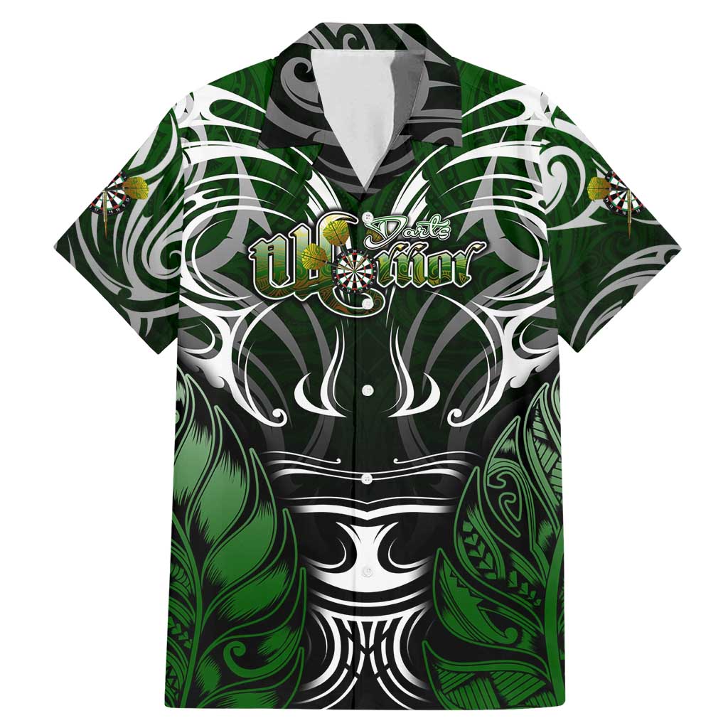 Personalised Warriors Maori Darts Family Matching Mermaid Dress and Hawaiian Shirt New Zealand Darts Silver Fern DT02 Dad's Shirt - Short Sleeve Green - Polynesian Pride