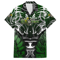 Personalised Warriors Maori Darts Family Matching Off The Shoulder Long Sleeve Dress and Hawaiian Shirt New Zealand Darts Silver Fern DT02 Dad's Shirt - Short Sleeve Green - Polynesian Pride