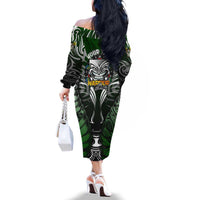 Personalised Warriors Maori Darts Family Matching Off The Shoulder Long Sleeve Dress and Hawaiian Shirt New Zealand Darts Silver Fern DT02 - Polynesian Pride