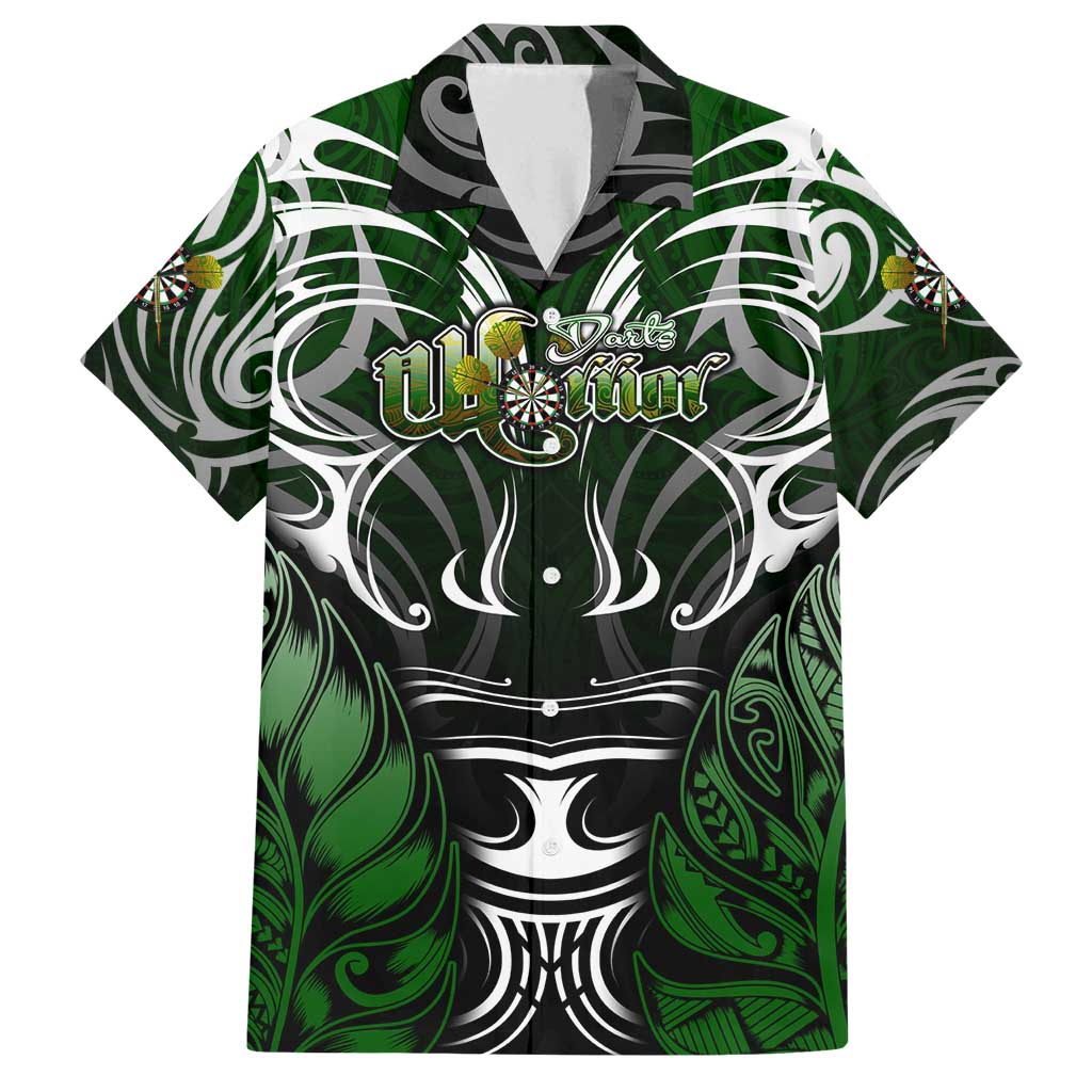 Personalised Warriors Maori Darts Family Matching Off Shoulder Maxi Dress and Hawaiian Shirt New Zealand Darts Silver Fern DT02 Dad's Shirt - Short Sleeve Green - Polynesian Pride