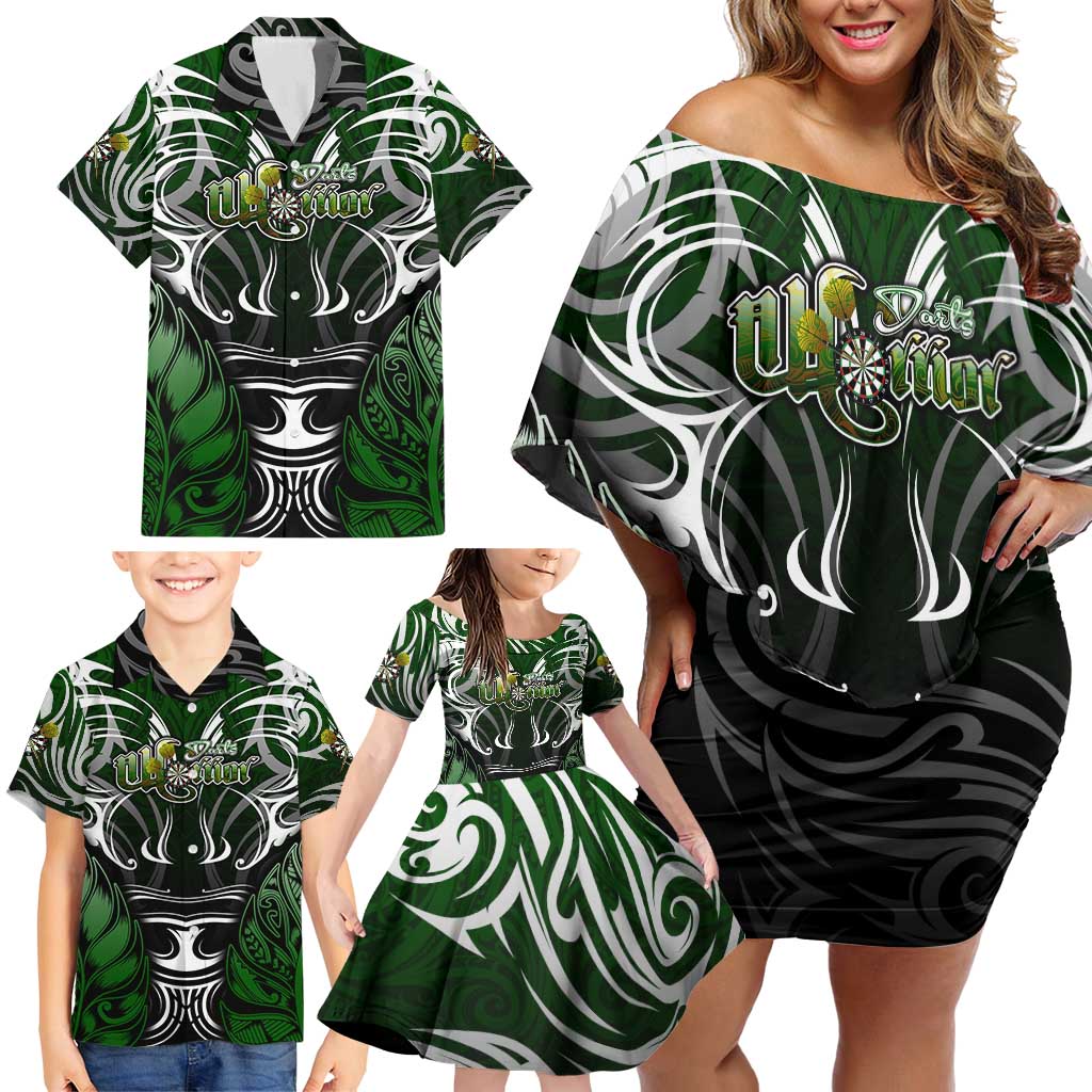 Personalised Warriors Maori Darts Family Matching Off Shoulder Short Dress and Hawaiian Shirt New Zealand Darts Silver Fern DT02 - Polynesian Pride