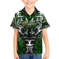 Personalised Warriors Maori Darts Family Matching Off Shoulder Short Dress and Hawaiian Shirt New Zealand Darts Silver Fern DT02 Son's Shirt Green - Polynesian Pride