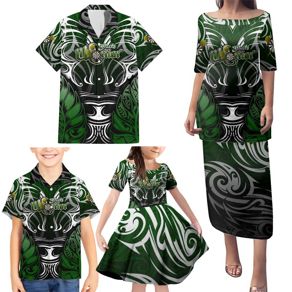Personalised Warriors Maori Darts Family Matching Puletasi and Hawaiian Shirt New Zealand Darts Silver Fern DT02 - Polynesian Pride