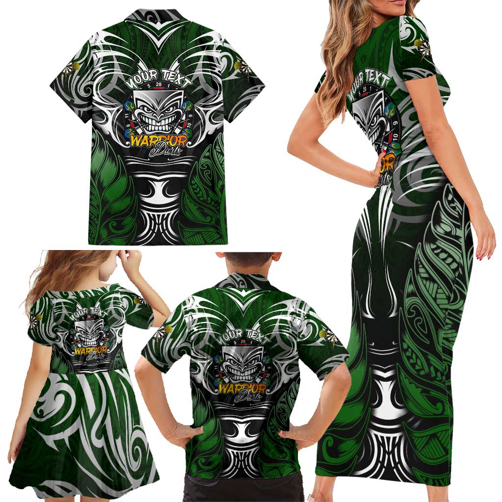 Personalised Warriors Maori Darts Family Matching Short Sleeve Bodycon Dress and Hawaiian Shirt New Zealand Darts Silver Fern DT02 - Polynesian Pride