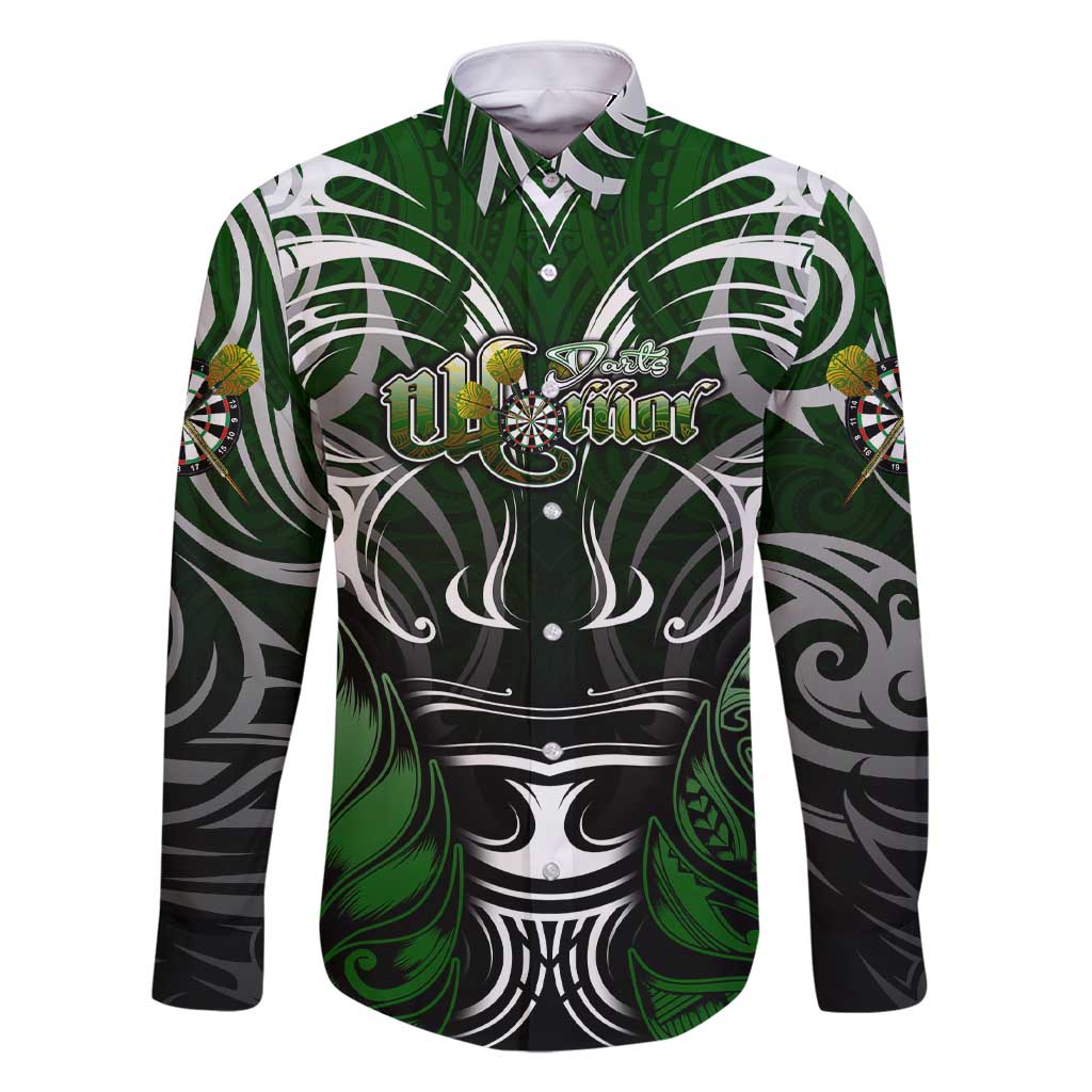 Personalised Warriors Maori Darts Family Matching Short Sleeve Bodycon Dress and Hawaiian Shirt New Zealand Darts Silver Fern DT02 Dad's Shirt - Long Sleeve Green - Polynesian Pride