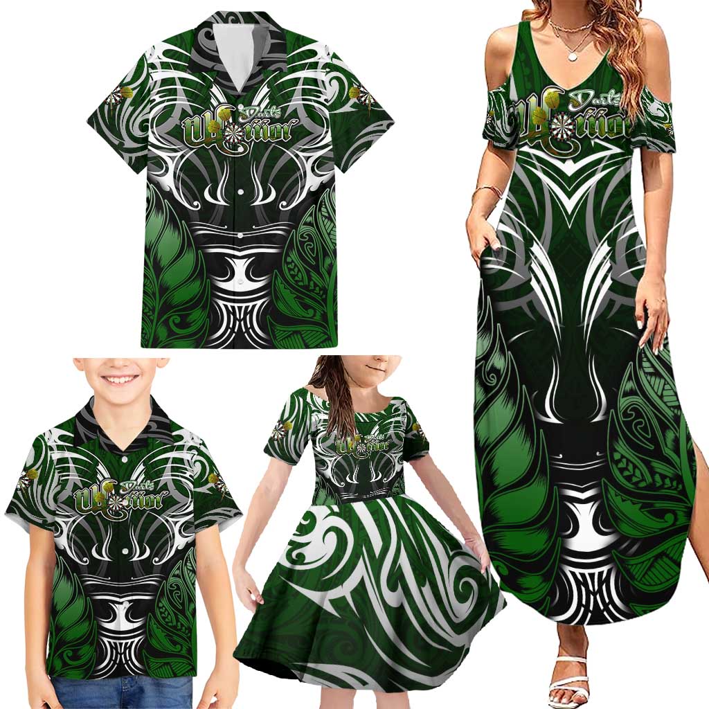 Personalised Warriors Maori Darts Family Matching Summer Maxi Dress and Hawaiian Shirt New Zealand Darts Silver Fern DT02 - Polynesian Pride