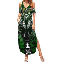 Personalised Warriors Maori Darts Family Matching Summer Maxi Dress and Hawaiian Shirt New Zealand Darts Silver Fern DT02 Mom's Dress Green - Polynesian Pride