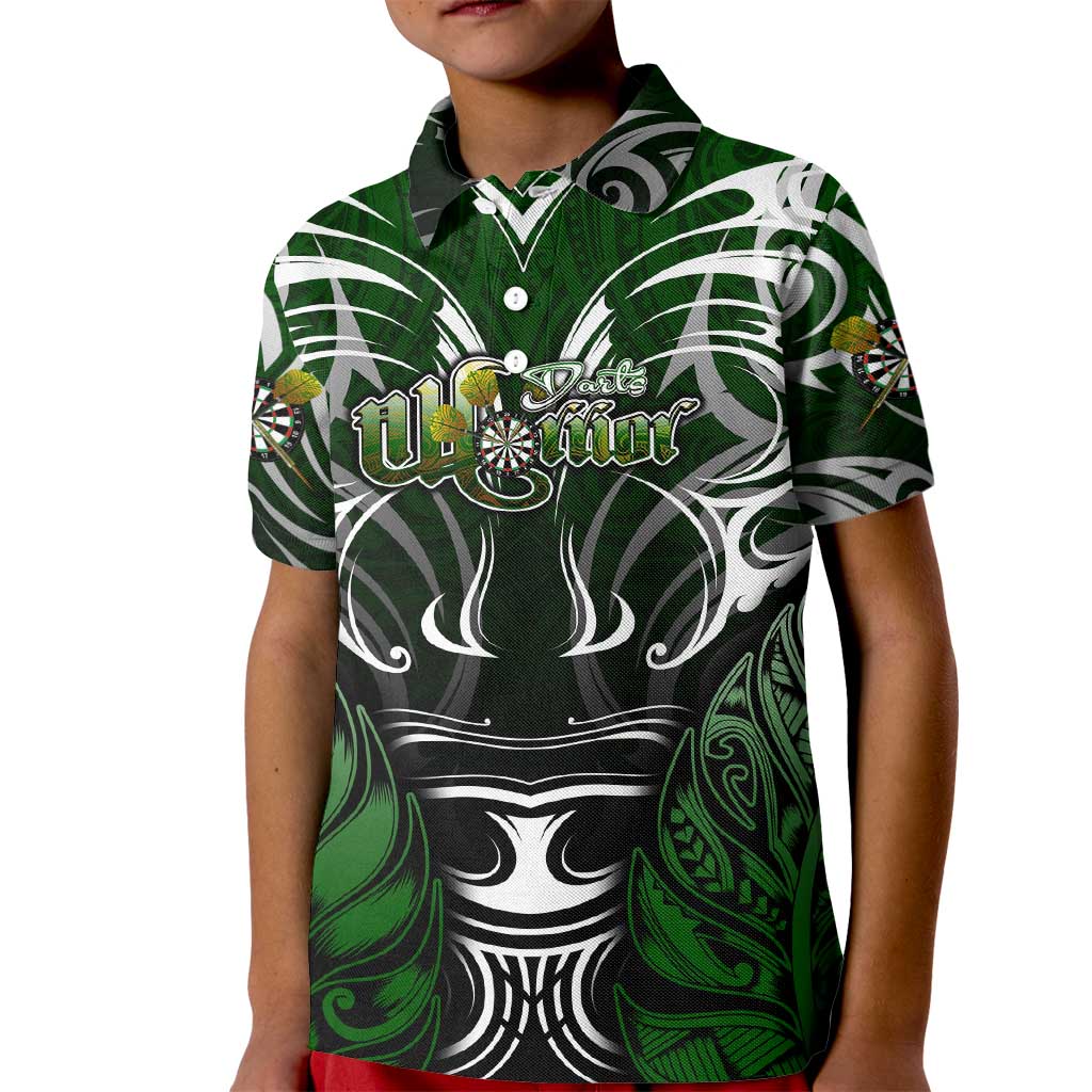 Personalised Warriors Maori Darts Kid Polo Shirt New Zealand Darts Silver Fern DT02 Kid Green - Polynesian Pride
