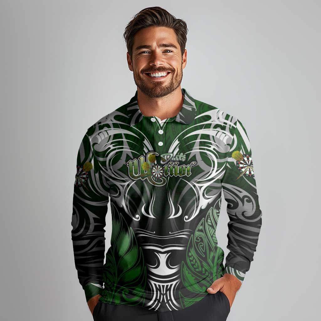 Personalised Warriors Maori Darts Long Sleeve Polo Shirt New Zealand Darts Silver Fern DT02 - Polynesian Pride