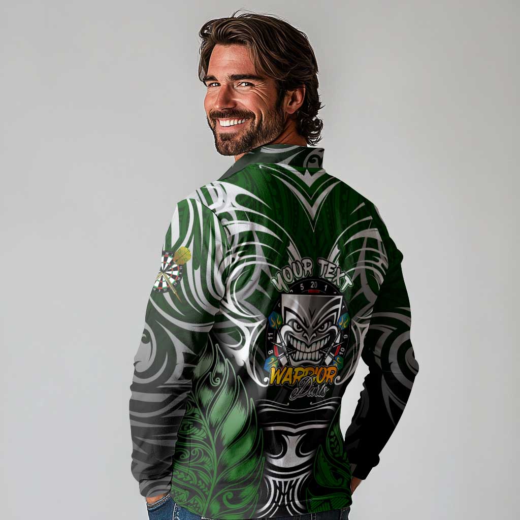 Personalised Warriors Maori Darts Long Sleeve Polo Shirt New Zealand Darts Silver Fern DT02 - Polynesian Pride