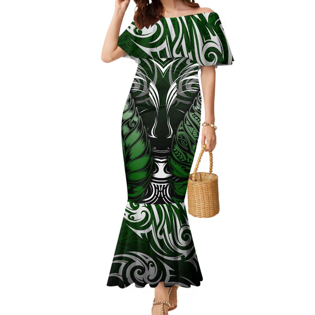 Personalised Warriors Maori Darts Mermaid Dress New Zealand Darts Silver Fern DT02 Women Green - Polynesian Pride