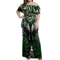 Personalised Warriors Maori Darts Off Shoulder Maxi Dress New Zealand Darts Silver Fern DT02 Women Green - Polynesian Pride