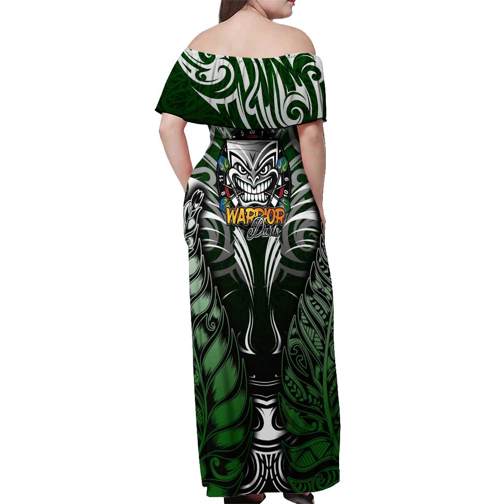 Personalised Warriors Maori Darts Off Shoulder Maxi Dress New Zealand Darts Silver Fern DT02 - Polynesian Pride