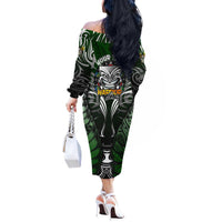 Personalised Warriors Maori Darts Off The Shoulder Long Sleeve Dress New Zealand Darts Silver Fern DT02 - Polynesian Pride