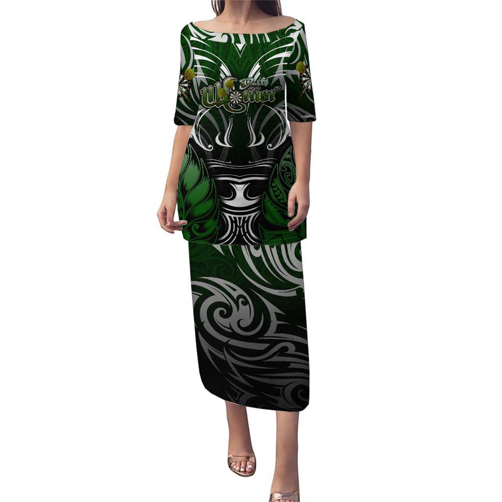 Personalised Warriors Maori Darts Puletasi New Zealand Darts Silver Fern DT02 Long Dress Green - Polynesian Pride