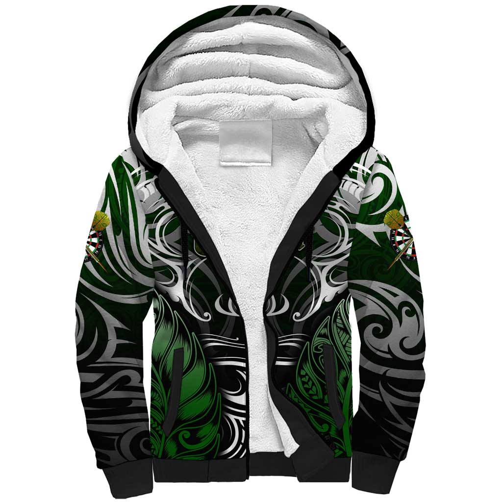 Personalised Warriors Maori Darts Sherpa Hoodie New Zealand Darts Silver Fern DT02 Unisex Green - Polynesian Pride
