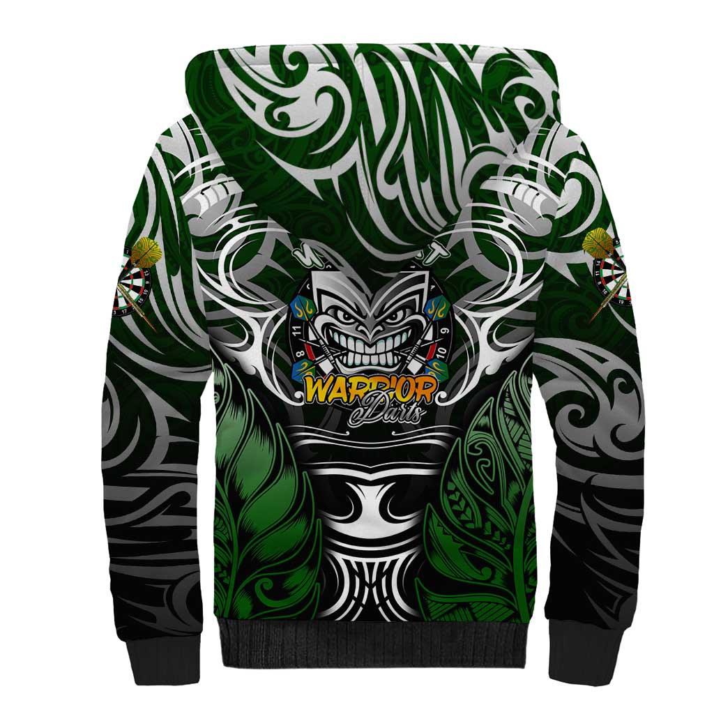 Personalised Warriors Maori Darts Sherpa Hoodie New Zealand Darts Silver Fern DT02 - Polynesian Pride