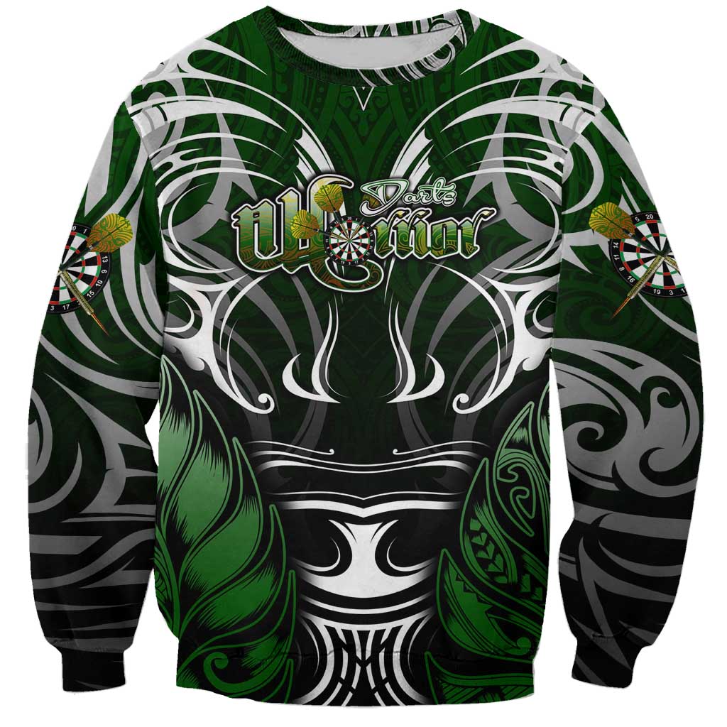 Personalised Warriors Maori Darts Sweatshirt New Zealand Darts Silver Fern DT02 Unisex Green - Polynesian Pride