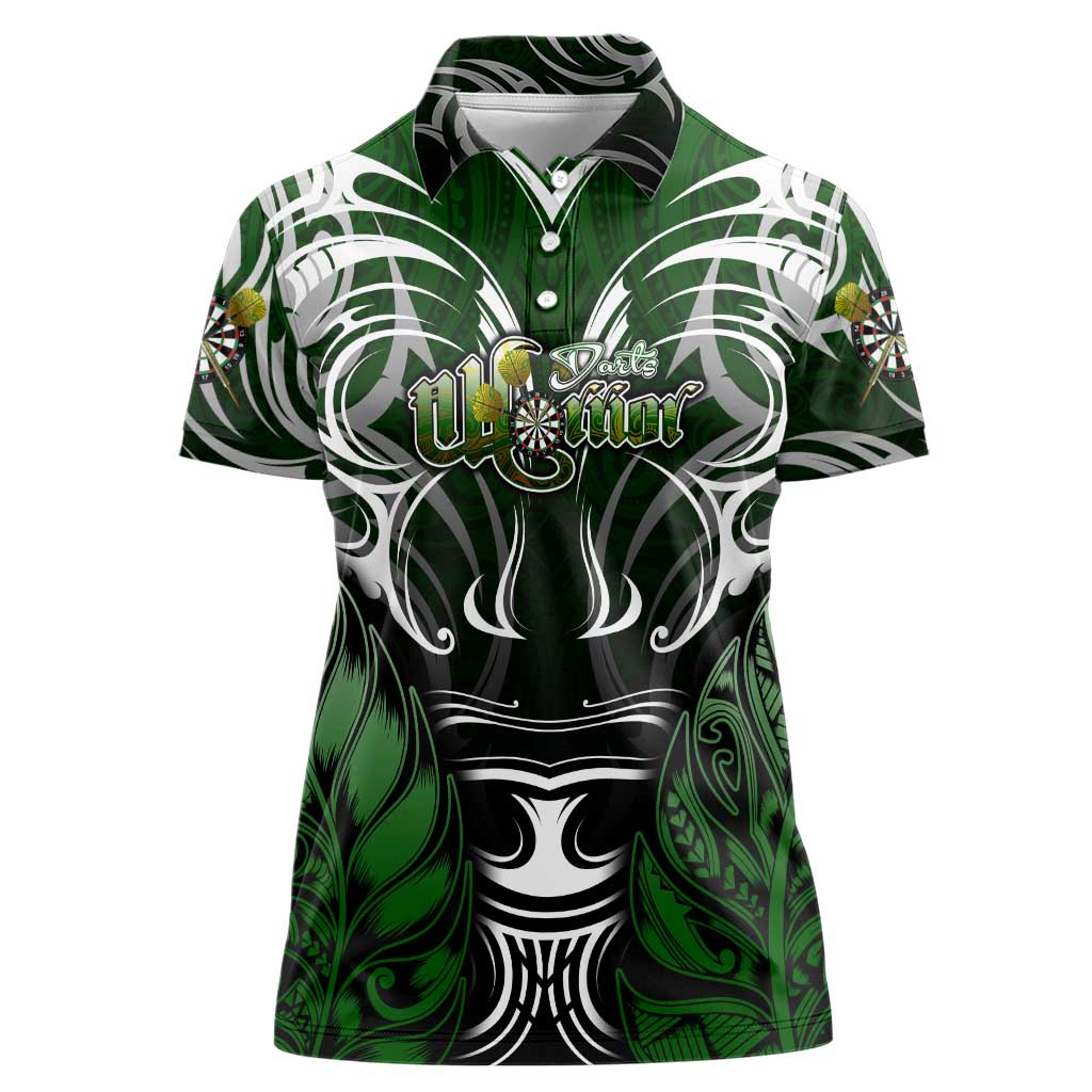 Personalised Warriors Maori Darts Women Polo Shirt New Zealand Darts Silver Fern DT02 Female Green - Polynesian Pride