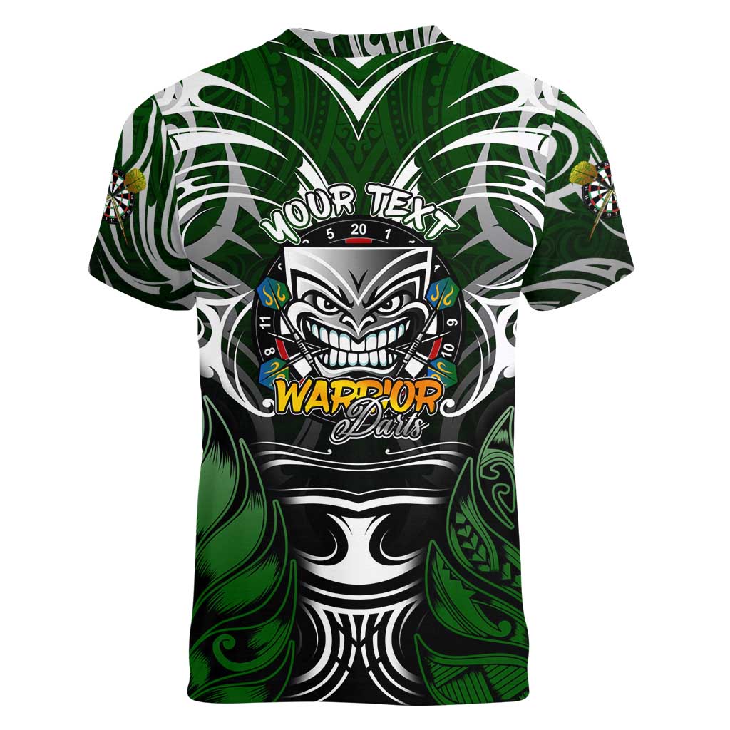 Personalised Warriors Maori Darts Women V-Neck T-Shirt New Zealand Darts Silver Fern DT02 - Polynesian Pride