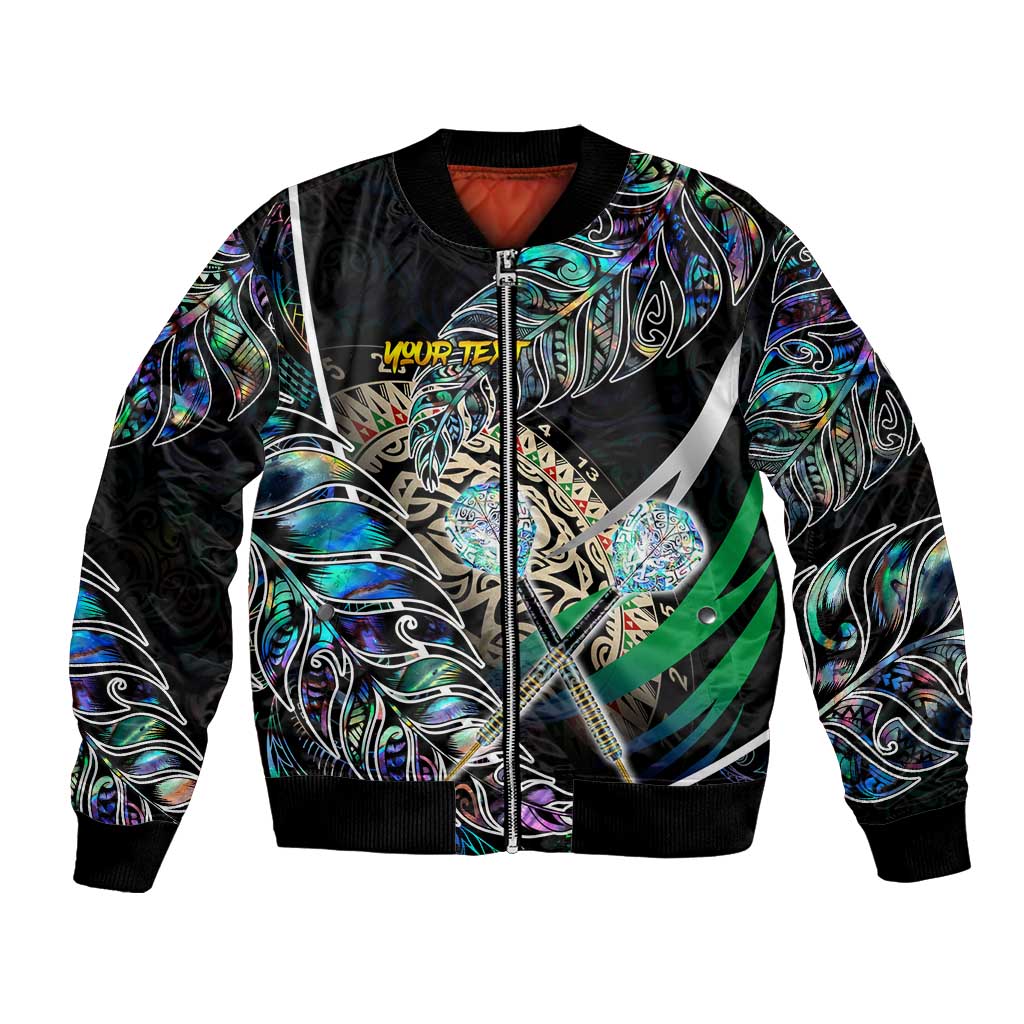 Personalised New Zealand Darts Bomber Jacket NZ Paua Shell Maori Fern DT02 Unisex Black - Polynesian Pride
