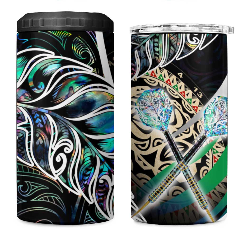 New Zealand Darts 4 in 1 Can Cooler Tumbler NZ Paua Shell Maori Fern DT02 One Size: 16 oz Black - Polynesian Pride
