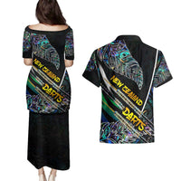 Personalised New Zealand Darts Couples Matching Puletasi and Hawaiian Shirt NZ Paua Shell Maori Fern DT02 - Polynesian Pride