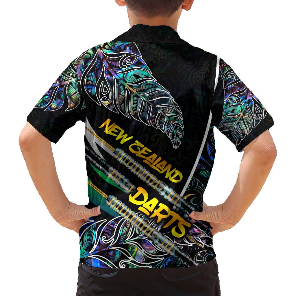 Personalised New Zealand Darts Family Matching Long Sleeve Bodycon Dress and Hawaiian Shirt NZ Paua Shell Maori Fern DT02 - Polynesian Pride
