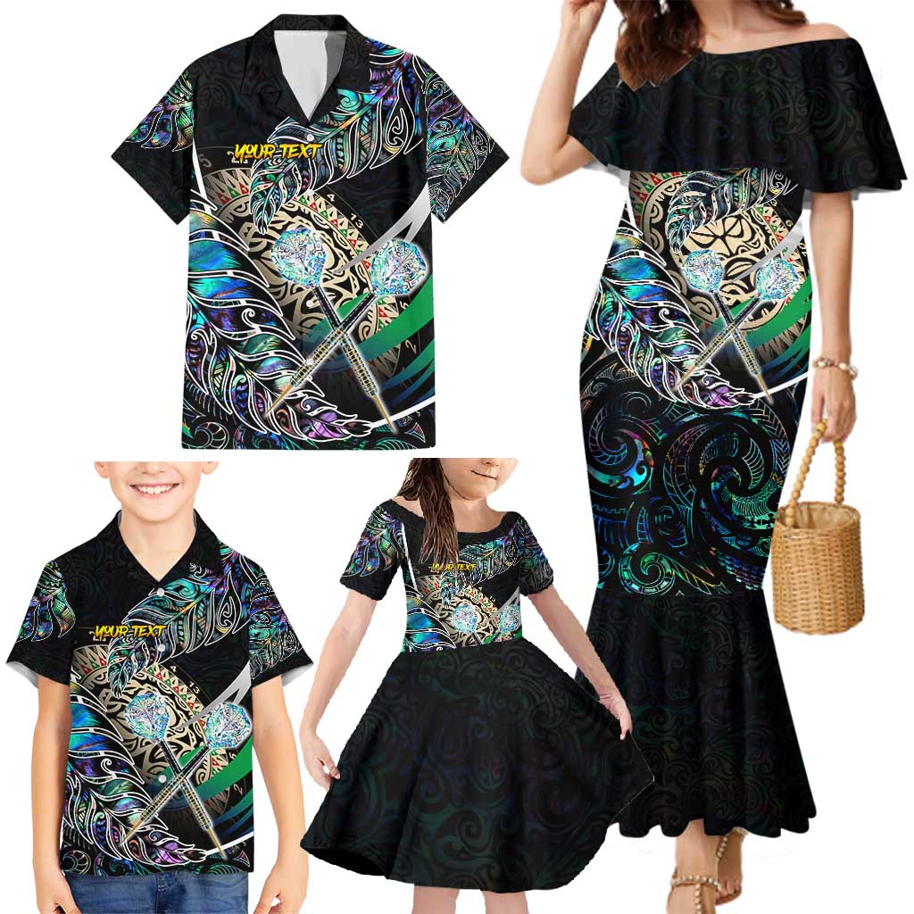 Personalised New Zealand Darts Family Matching Mermaid Dress and Hawaiian Shirt NZ Paua Shell Maori Fern DT02 - Polynesian Pride