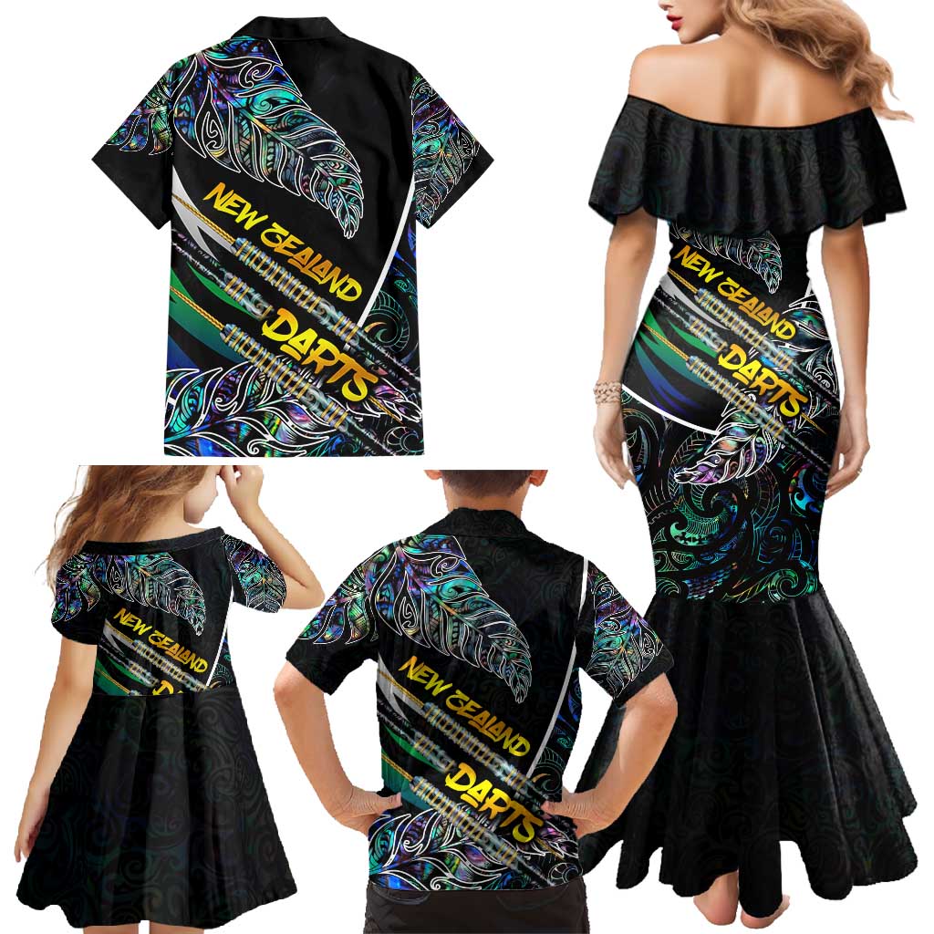 Personalised New Zealand Darts Family Matching Mermaid Dress and Hawaiian Shirt NZ Paua Shell Maori Fern DT02 - Polynesian Pride