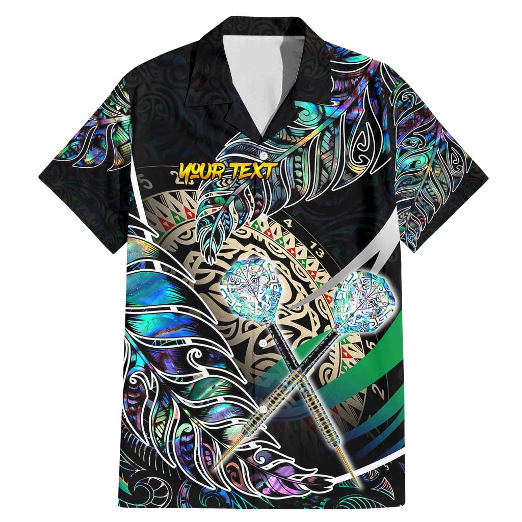 Personalised New Zealand Darts Family Matching Mermaid Dress and Hawaiian Shirt NZ Paua Shell Maori Fern DT02 Dad's Shirt - Short Sleeve Black - Polynesian Pride