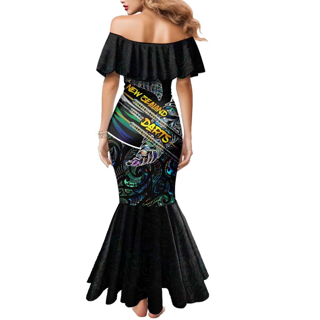Personalised New Zealand Darts Family Matching Mermaid Dress and Hawaiian Shirt NZ Paua Shell Maori Fern DT02 - Polynesian Pride