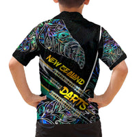 Personalised New Zealand Darts Family Matching Off The Shoulder Long Sleeve Dress and Hawaiian Shirt NZ Paua Shell Maori Fern DT02 - Polynesian Pride