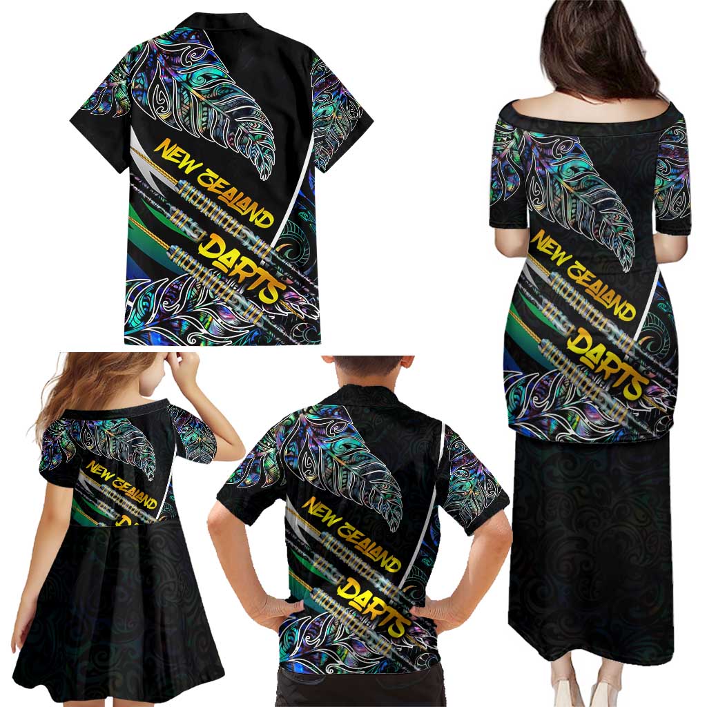Personalised New Zealand Darts Family Matching Puletasi and Hawaiian Shirt NZ Paua Shell Maori Fern DT02 - Polynesian Pride