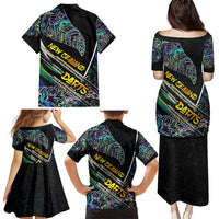 Personalised New Zealand Darts Family Matching Puletasi and Hawaiian Shirt NZ Paua Shell Maori Fern DT02 - Polynesian Pride